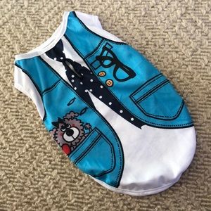 Aqua Blue printed vest and tie with glasses lightweight polyester Dog shirt